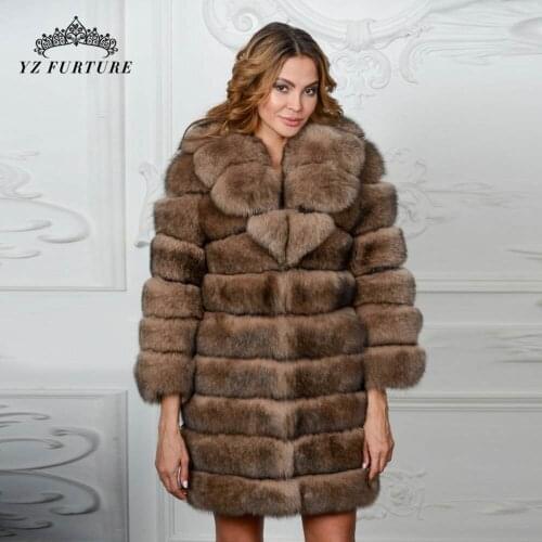 New Winter 90cm Fashion New 100% Real Fox Fur Coat For Women Sleeve Thick Warm Fox Fur Jackets Winter Hot Sale High Quality