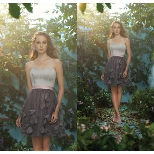 Sexy short prom dresses 2015 new fashion sweetheart a-line satin party gowns handmade chiffon flowers vestidos para festa