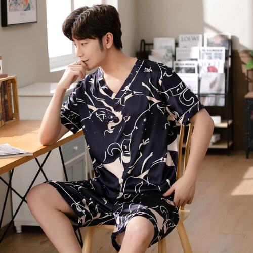 Pullover Silk Men Summer Trousers for Men Pajamas with Shorts New Leisure Tops Mens Home Shorts Big Size 3XL Satin Sleepwear