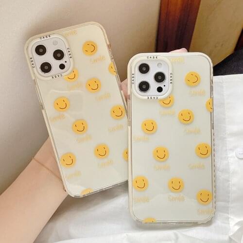 Cute Stripe Shockproof Bumper Phone Case For iPhone 12 11 Pro Max X XR XS 7 8 Plus SE2020 Cartoon Smile Pattern Clear Soft Cover