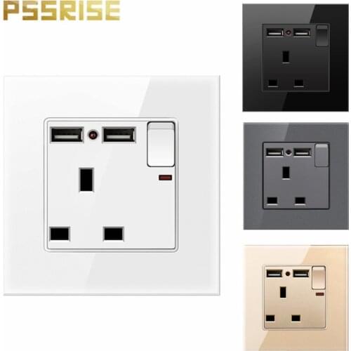 G11 13A British standard one open double USB switch socket toughened glass panel wall socket grounding household power socket ho
