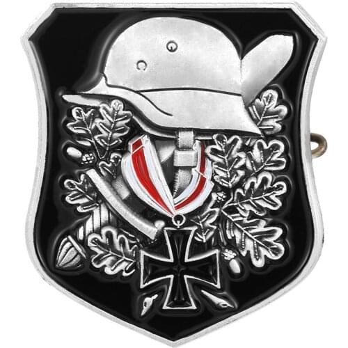 WWII WW2 German Helmet Cross Sword Oak Leaves Metal Badge Pin