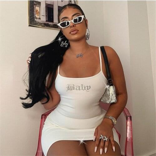 Sling Bodycon Rhinestone Letter Print Dress Women Hot Summer Sexy Party Dresses 2021 Sexy Strapless Mini Dresses Vestidos