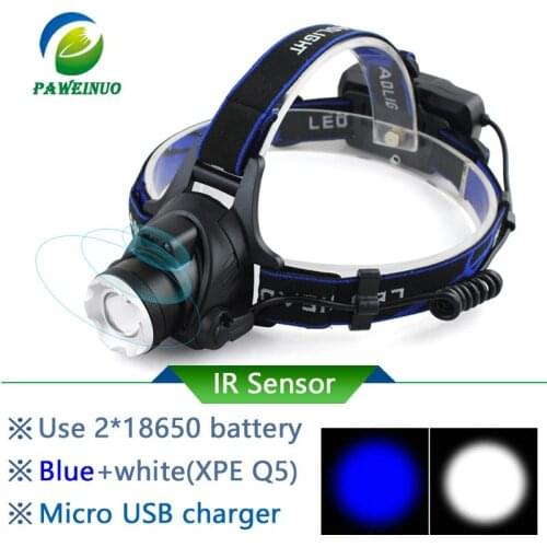 IR Sensor led Headlamp XM-L2 Headlight Micro USB Rechargeable head lamp waterproof Head Torch Flashlight 18650 fishing light led