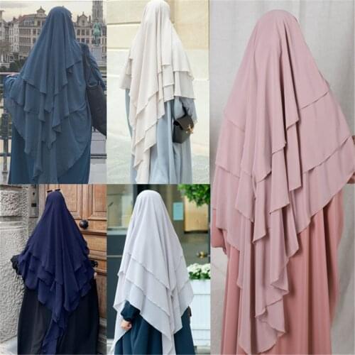 Three-layer Turban Islamic Prayer Hijab Khimar Muslim Women Niqab Ramadan Overhead Dubai Turkish One Piece Jilbab
