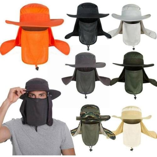 Outdoor Fishing Hat Wide Brim Man Breathable Mesh Fishing Shade Camouflage UV Cap Hat Beach Hats Protect F5H1