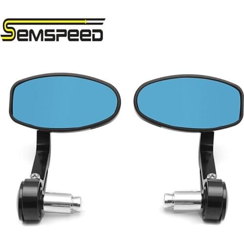 Universal CNC Motorcycle Handlebar Grips End Rearview Mirror Semspeed Blue Glass Side Mirrors for Yamaha MT-09 FZ-09 MT-07 MT-10