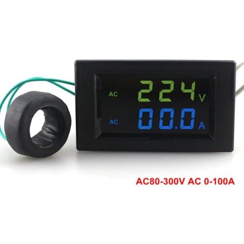 AC Voltmeter Ammeter Green Blue LED Dual Display AC80-300V AC 200-450V AC 0-100A Voltage Detector Current Meter