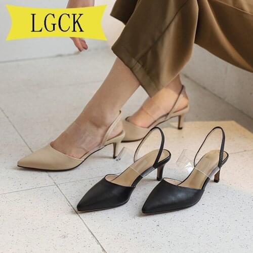 Plus Size 34-39 New Womens Sandals High Heels Pointed Toe Genuine Leather Sandals Summer Shoes Beige Roman Casual Shoes Designer