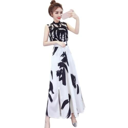 Two Piece Set Women White Red Stripe Chiffon Tops and Wide Leg Pants Sets 2019 New Summer Korean Fashion Clothing Feminina LR208