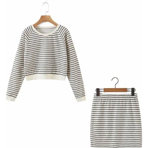 Spring and Autumn 2021 New Round-neck Striped Knitwear Bag Hip Skirt Suit Female DLTZ239