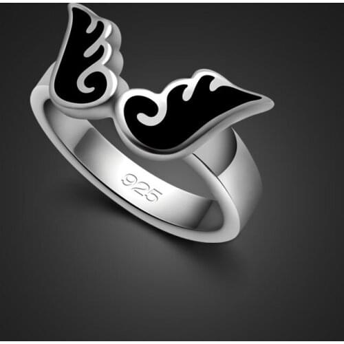 Wholesale personality angel wings pure ring for women Fashion solid 925 sterling silver rings Wedding Jewelry birthday gift
