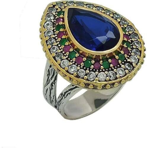 Stem Sapphire Sterling Silver Authentic Lady 'S Ring Adjustable Hurrem Sultan Ring
