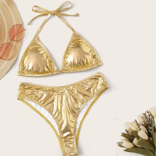 Golden High Waist Minimalist Bikini Suit Strapping Beach Suit 2020 New Sexy Solid Swimsuit Suit Bikini Lady