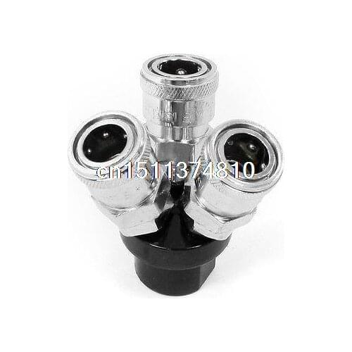 1/4" PT Inlet to 3 Way Out Connector Air Hose Quick Coupler Splitter