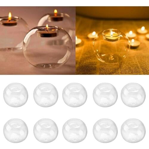 10Pcs 8cm Clear Glass Tea Light Candle Holder Ball Shape Candlestick Wedding Party Bar KTV Home Church Decoration Bauble