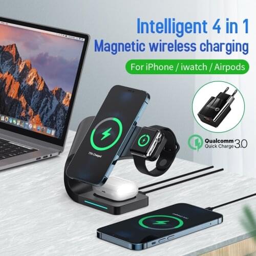 4 In 1 Magnetic Wireless Charger Stand For Magsafe Iphone 12 Apple iWatch 6 5 4 3 Airpods Pro 15W QI Fast Charging Dock Station