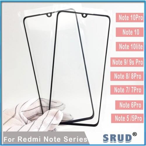 5pcs For Xiaomi Redmi Note 10 10lite Note6 7 8 9 Pro Touch Outer LCD Front Screen Glass Lens Cover Replacement