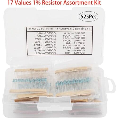 525 Pcs 30 Values 1/4W 1% Metal Film Resistors Resistance Assortment Kit Set