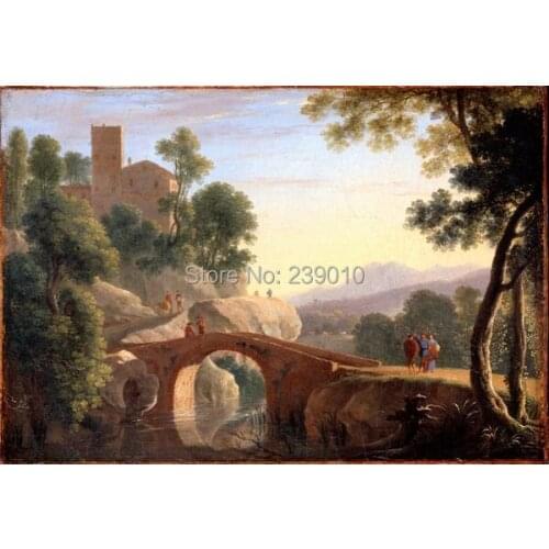 Free shipping classical landscape oil painting canvas prints small bridge water scenery oil painting printed on canvas picture