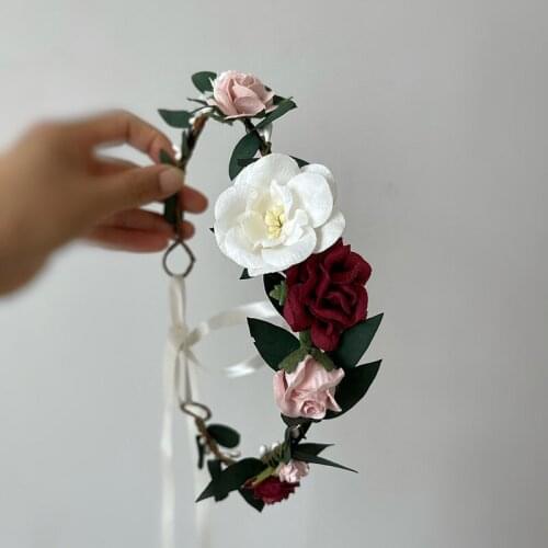 Free Shipping Baby Girl Ivory Burgundy Blush Pink Flower Crown Wreath