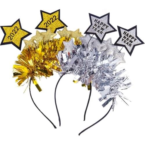 Glittering 2022 Headbands Gold Silver Star Tinsel Hair Hoop Christmas Decoration Photo Booth Props Happy New Year Eve Party Deco