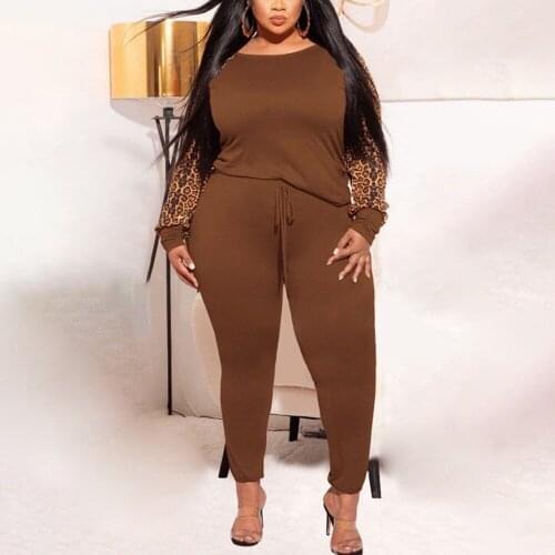 2 Pieces Pants Sets Womens Outfits Plus Size 4XL 5XL Crop Tops & Pant Leopard Sleeve Patchwork Causal Fashion Daily Wear Sets