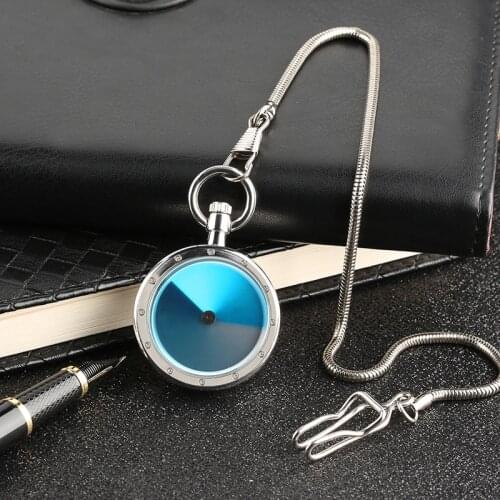 Silver Steel Swirl Turntable Pocket Watch Unisex Vintage Aurora Dial Quartz Watches Creative Snake Fob Chain Mini Gift Clock
