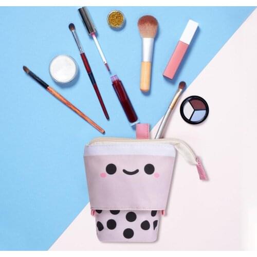 Tea Pencil Cases Cute Milk Tea Telescopic Pen Bag Pen Pencil Holder Stationery Case Stand Up Pencil Case Pen Boxes