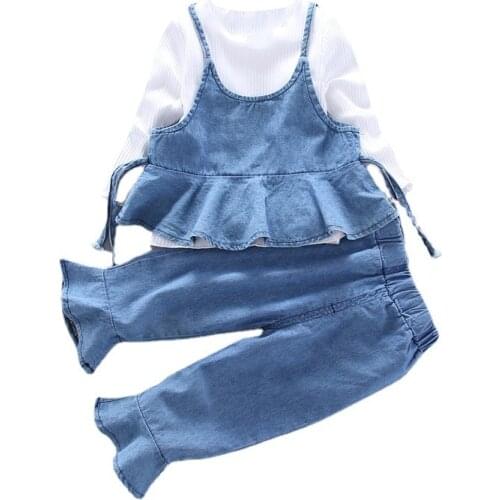 Childrens clothing Baby Girls Set 2021 New Girl spring Autumn Knit Tops+ Sling vest +Jeans Long Pants ChildrenThree-piece suit