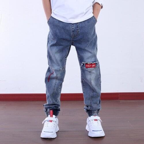 Childrens Jeans Boys Jeans For Spring & Autumn 2019 New 4-18T Boy Fashion Letters Small Feet jeans 110-180 High Quality