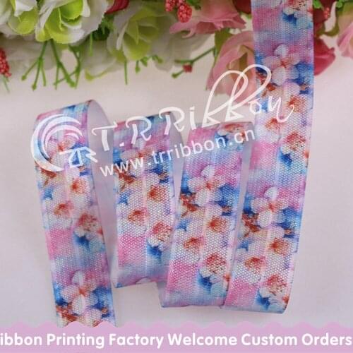 20mm printed floral FOE elastic 100yards/lot, 20mm heat transfer flower fold over elastic,welcome custom printed