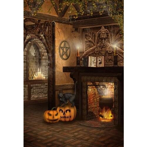 Halloween Backdrops for Kids Evil Pumpkins Fireplace Indoor Photophone Background Vinyl Photography Backdrop for Portrait Foto