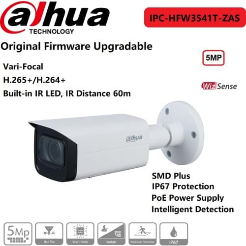 IP Camera Dahua 5MP IPC-HFW3541T-ZAS IR Vari-focal Bullet WizSense Network Camera PoE Power Buit-in Mic/Speaker SMD Plus Origin