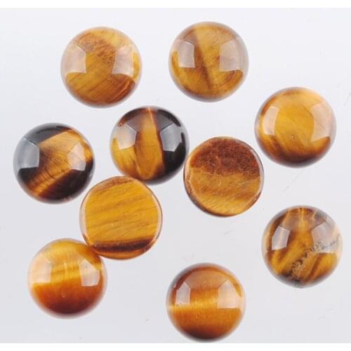 30PCS/lot 8mm Round CAB Natural Stone Tigers Eye Flat Back No Hole Beads fit Stud Earrings Cabochon Embellishment Jewelry QU3171