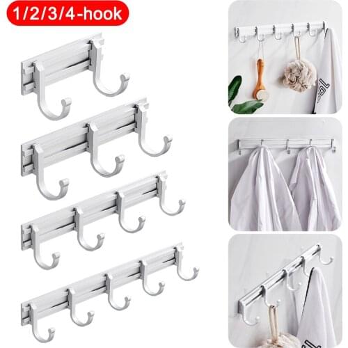 Hook Rail Rack Aluminum Wall Mount Moveable Hooks for Bedroom Bathroom Kitchen Entrywall Multi-Purpose Hooks Home Storage Supply