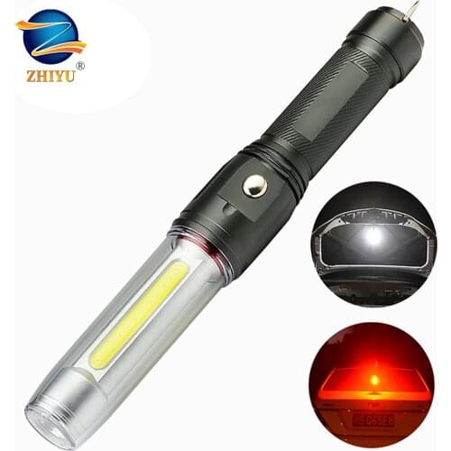 ZHIYU Auto Repair Magnet LED Flashlight Powerful White Red Light T6 COB Lantern 3 Modes DC Rechargeable Lamp Working Torch Light