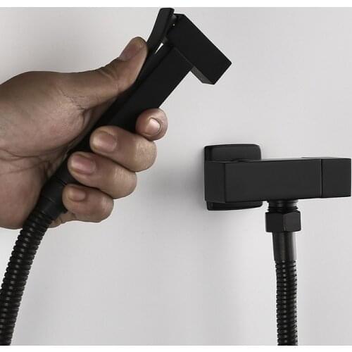 Matte Black Copper Square Bidet Set Toilet Handheld Bidet Toilet Spray Gun Bidet Faucet Brass Valve Hand Shower Holder & hose