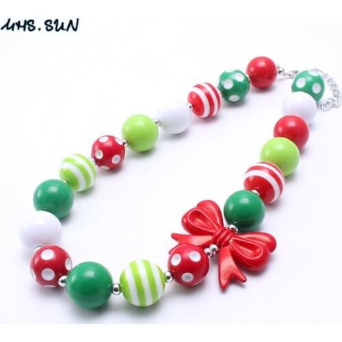 MHS.SUN Cute Christmas Style Girls Chunky Beads Necklace Children Kids Bubblegum Chunky Necklace For Party Gifts 2Pcs/lot