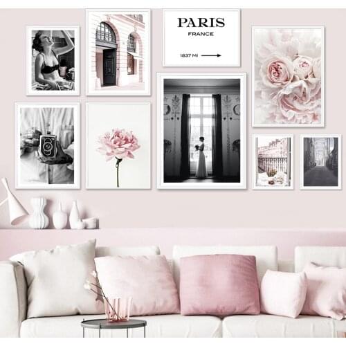 Fashion Paris Girl Flower Vintage Camera Wall Art Canvas Painting Nordic Posters And Prints Wall ​Pictures For Living Room Decor