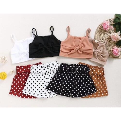 Fashion Toddler Baby Girls Clothes Bowknot Strap Crop Tops Polka Dots Print Shorts 2PCS Summer Toddler Casaul Outfits Clothes