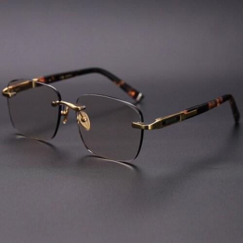 Fashion Rimless Glass Sunglasses Man Woman Natural Crystal Stone Lens Sun Glasses Vintage Acetate Frame Anti Eye Dry Top Quality