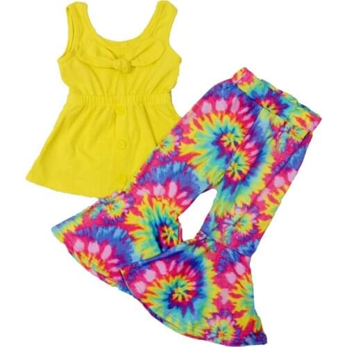 Fashion Tie -Dye design children outfit summer sleeveless tank top match bell pants set hot sell girl outfit