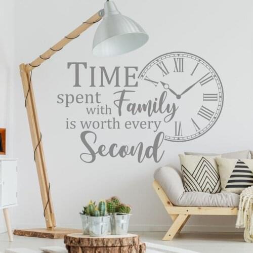 Quote Wall Decal Time Spent with Family is Worth Every Second Vinyl Adhesive Sticker Clock Living Room Home Decoration Art S876