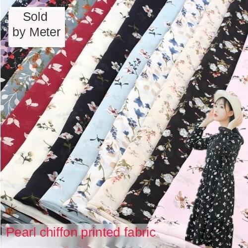 Small Floral Printed Pearl Chiffon Fabric By The Per Meters for Skirt Dress Pants Flower Sewing Drape Summer Textile Soft Cloth