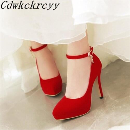 Spring and Autumn New pattern fashion Cusp temperament High-heeled Waterproof Women Shoes gules Suede sexy banquet Women Shoes