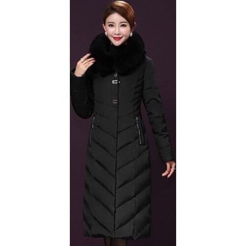 New Winter Jacket Women Fox Fur Collar Coat Female Thick White Duck Down Jackets Maxi Size 5XL Long Parkas Casaco WXF482