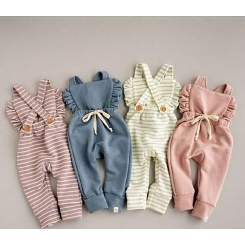 2020 Autumn Baby Rompers Toddler Kids Baby Girls Pants Striped Sleeveless Sunsuit Overall Cotton Outfit Clothes For Girls
