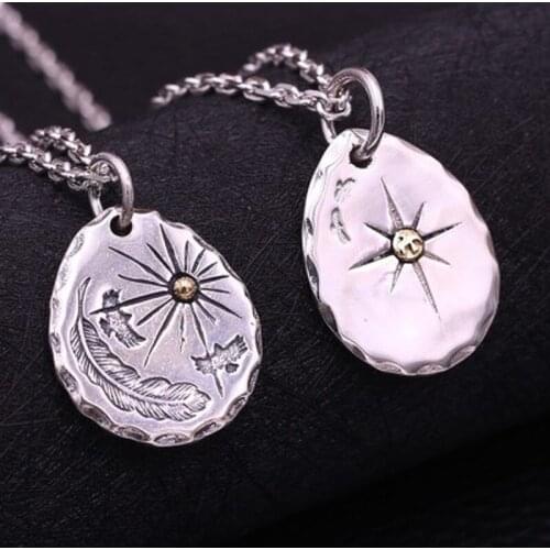 925 Sterling Silver Street Culture Hippop Feather Eagle Sun Men Women Necklace Pendant Jewelry