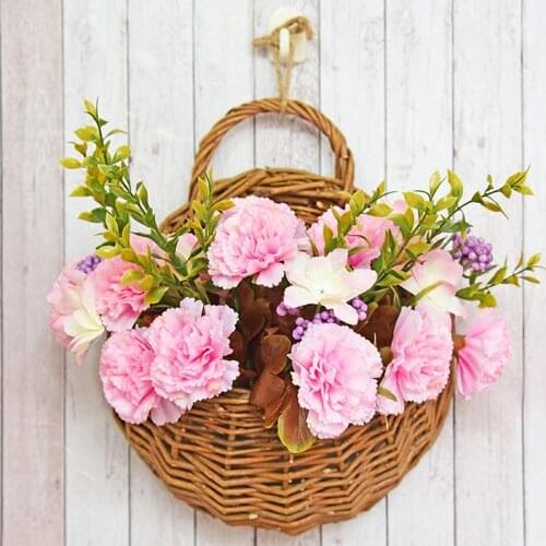 Wicker Knitted Rattan Hanging Basket Flower Vine Pot Planter Wall Hanging Vase Container Wall Plant Basket Garden Wall Decor